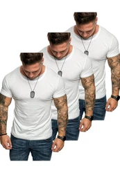 Amaci&Sons T-Shirt LAKEWOOD 3er-Pack Herren Basic mit Rundhalsausschnitt Weiß/Creme/Grau/Dunkelblau/Schwarz