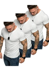 Amaci&Sons T-Shirt LAKEWOOD 3er-Pack Herren Basic mit Rundhalsausschnitt Weiß/Creme/Grau/Dunkelblau/Schwarz