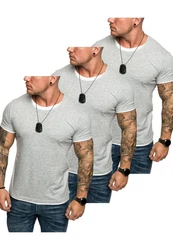 Amaci&Sons T-Shirt LAKEWOOD 3er-Pack Herren Basic mit Rundhalsausschnitt Grau