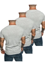 Amaci&Sons T-Shirt LAKEWOOD 3er-Pack Herren Basic mit Rundhalsausschnitt Grau