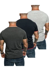 Amaci&Sons T-Shirt LAKEWOOD 3er-Pack Herren Basic mit Rundhalsausschnitt Dunkelgrau/Grau/Dunkelblau/Lila