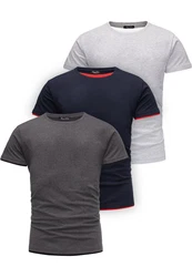 Amaci&Sons T-Shirt LAKEWOOD 3er-Pack Herren Basic mit Rundhalsausschnitt Dunkelgrau/Grau/Dunkelblau/Lila