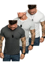 Amaci&Sons T-Shirt LAKEWOOD 3er-Pack Herren Basic mit Rundhalsausschnitt Grau/Dunkelgrau/Hellgrau