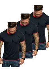 Amaci&Sons T-Shirt LAKEWOOD 3er-Pack Herren Basic mit Rundhalsausschnitt Dunkelblau/Hellblau/Schwarz