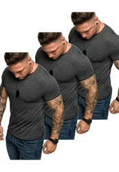 Amaci&Sons T-Shirt LAKEWOOD 3er-Pack Herren Basic mit Rundhalsausschnitt Dunkelgrau/Grau/Hellgrau