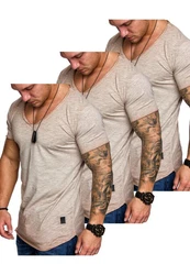 Amaci&Sons T-Shirt 3 NYC Herren Basic Oversize T-Shirt mit V-Ausschnitt Beige/Khaki/Braun/Grau