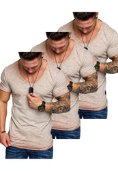 Amaci&Sons T-Shirt 3 NYC Herren Basic Oversize T-Shirt mit V-Ausschnitt Beige/Khaki/Braun/Grau