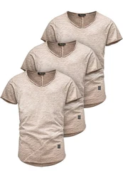 Amaci&Sons T-Shirt 3 NYC Herren Basic Oversize T-Shirt mit V-Ausschnitt Beige/Khaki/Braun/Grau
