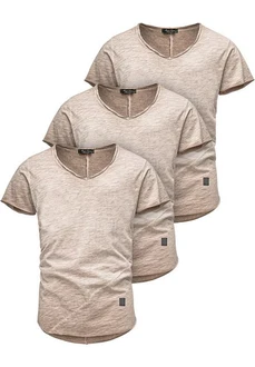 Amaci&Sons T-Shirt 3 NYC Herren Basic Oversize T-Shirt mit V-Ausschnitt Beige/Khaki/Braun/Grau Amaci&Sons T-Shirt 3 NYC Herren Basic Oversize T-Shirt mit V-Ausschnitt Beige/Khaki/Braun/Grau