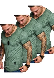Amaci&Sons T-Shirt 3 NYC Herren Basic Oversize T-Shirt mit V-Ausschnitt Dunkelgrün/Grün