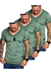 Amaci&Sons T-Shirt 3 NYC Herren Basic Oversize T-Shirt mit V-Ausschnitt Dunkelgrün/Grün