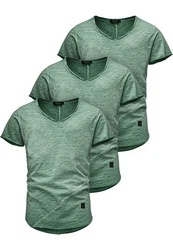 Amaci&Sons T-Shirt 3 NYC Herren Basic Oversize T-Shirt mit V-Ausschnitt Dunkelgrün/Grün