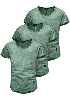 Amaci&Sons T-Shirt 3 NYC Herren Basic Oversize T-Shirt mit V-Ausschnitt Dunkelgrün/Grün