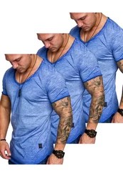 Amaci&Sons T-Shirt 3 NYC Herren Basic Oversize T-Shirt mit V-Ausschnitt Hellblau/Grau/Blau
