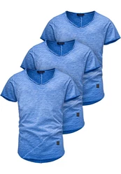 Amaci&Sons T-Shirt 3 NYC Herren Basic Oversize T-Shirt mit V-Ausschnitt Hellblau/Grau/Blau