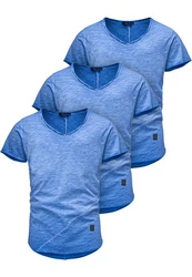 Amaci&Sons T-Shirt 3 NYC Herren Basic Oversize T-Shirt mit V-Ausschnitt Hellblau/Grau/Blau