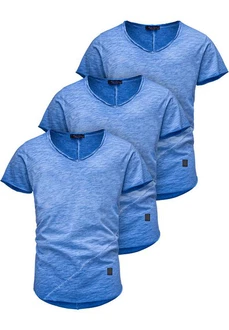 Amaci&Sons T-Shirt 3 NYC Herren Basic Oversize T-Shirt mit V-Ausschnitt Hellblau/Grau/Blau