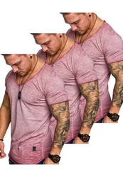 Amaci&Sons T-Shirt 3 NYC Herren Basic Oversize T-Shirt mit V-Ausschnitt Rosa