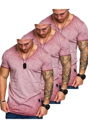 Amaci&Sons T-Shirt 3 NYC Herren Basic Oversize T-Shirt mit V-Ausschnitt Rosa