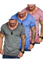 Amaci&Sons T-Shirt 3 NYC Herren Basic Oversize T-Shirt mit V-Ausschnitt Grau/Mischfarben