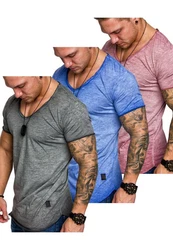 Amaci&Sons T-Shirt 3 NYC Herren Basic Oversize T-Shirt mit V-Ausschnitt Grau/Mischfarben