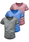 Amaci&Sons T-Shirt 3 NYC Herren Basic Oversize T-Shirt mit V-Ausschnitt Grau/Mischfarben