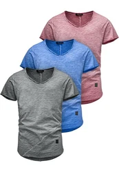 Amaci&Sons T-Shirt 3 NYC Herren Basic Oversize T-Shirt mit V-Ausschnitt Grau/Mischfarben