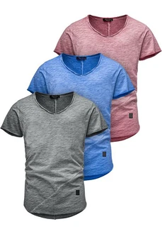 Amaci&Sons T-Shirt 3 NYC Herren Basic Oversize T-Shirt mit V-Ausschnitt Grau/Mischfarben