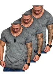 Amaci&Sons T-Shirt 3 NYC Herren Basic Oversize T-Shirt mit V-Ausschnitt Hellgrau/Dunkelgrau/Grau