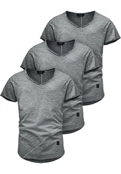 Amaci&Sons T-Shirt 3 NYC Herren Basic Oversize T-Shirt mit V-Ausschnitt Hellgrau/Dunkelgrau/Grau