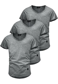 Amaci&Sons T-Shirt 3 NYC Herren Basic Oversize T-Shirt mit V-Ausschnitt Hellgrau/Dunkelgrau/Grau