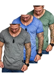 Amaci&Sons T-Shirt 3 NYC Herren Basic Oversize T-Shirt mit V-Ausschnitt Hellblau/Grau/Lila