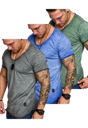 Amaci&Sons T-Shirt 3 NYC Herren Basic Oversize T-Shirt mit V-Ausschnitt Hellblau/Grau/Lila