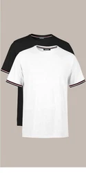 COMEOR T-Shirt Herren Kurzarm Rundhals Basic Schwarz/Weiß/Dunkelblau