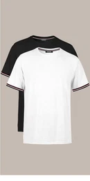 T-Shirt Basic Herren Kurzarm Rundhalls (Packung, 2-tlg) mit gestreiften rmel Bndchen
