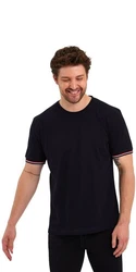 COMEOR T-Shirt Herren Kurzarm Rundhals Basic Dunkelblau/Hellblau/Rot