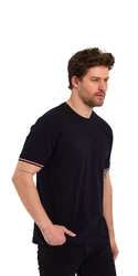 COMEOR T-Shirt Herren Kurzarm Rundhals Basic Dunkelblau/Hellblau/Rot