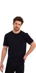 COMEOR T-Shirt Herren Kurzarm Rundhals Basic Dunkelblau/Hellblau/Rot