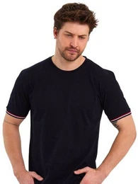 T-Shirt Basic Herren Kurzarm Rundhalls (Packung, 1-tlg) mit gestreiften rmel Bndchen
