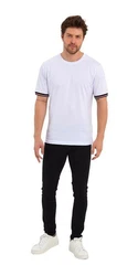 COMEOR T-Shirt Herren Kurzarm Rundhals Basic Weiß/Creme/Dunkelblau