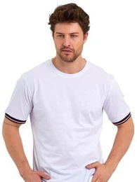 T-Shirt Basic Herren Kurzarm Rundhalls (Packung, 1-tlg) mit gestreiften rmel Bndchen