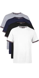 T-Shirt Basic Herren Kurzarm Rundhalls (Packung, 4-tlg) mit gestreiften rmel Bndchen