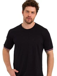 T-Shirt Basic Herren Kurzarm Rundhalls (Packung, 1-tlg) mit gestreiften rmel Bndchen