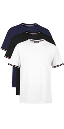 T-Shirt Basic Herren Kurzarm Rundhalls (Packung, 3-tlg) mit gestreiften rmel Bndchen