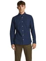 Jack & Jones Langarmhemd JPRBLUBrook OXFORD Dunkelblau/Blau/Hellblau