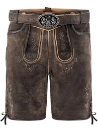 Trachtenlederhose Lederhose kurz Daniel dunkelbraun (3-tlg) inkl. Grtel und Hosentrger