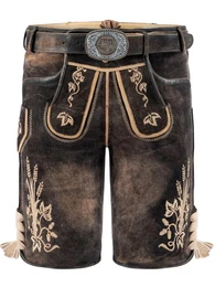 Trachtenlederhose Lederhose kurz Donisl dunkelbraun (2-tlg) inkl. Grtel