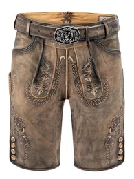 Trachtenlederhose Lederhose kurz Fabian antik-stein (2-tlg) inkl. Grtel