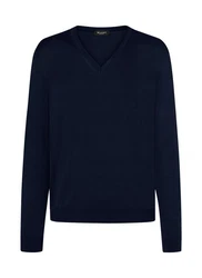 MAERZ Muenchen Strickpullover PULLOVER V-AUSSCHNITT ARM Dunkelblau/Schwarz/Blau