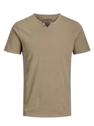 T-Shirt Basic T-Shirt V-Neck Kurzarm mit Knpfen JJESPLIT 5545 in Braun